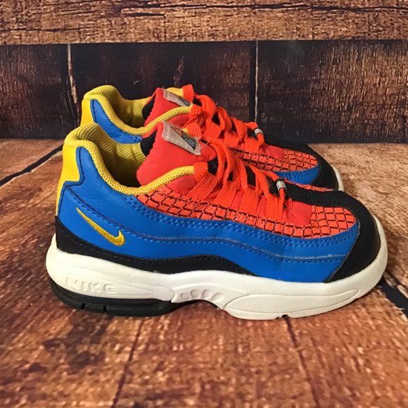 Nike Air Max 95 Toddler Size 8 Bright Crimson Blue Yellow Spiderman Look Shoes - Picture 2 of 10